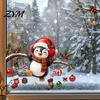 Removable Holiday Window Art Christmas Static Cling, Penguin Decal with Holly Baubles Snowflakes, Non Adhesive Film Festive Decor for Home Living Room