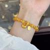 Traditional Gold-plated Cat's Eye Crystal Bracelet with Beads, Designed for Women, Believed To Attract Wealth and Good Fortune, a Delicate and