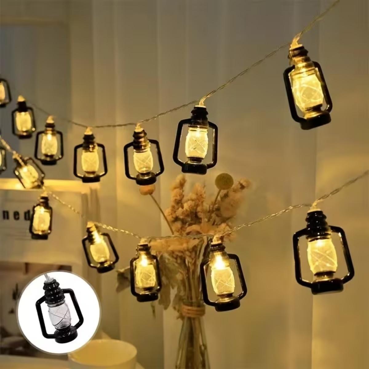 

1PC LED Retro Kerosene String Lights Black Oil Lamp Fairy Light Suitable For Winter Holiday Family Gatherings Party Decoration 1.5M10LED теплим білим кольором