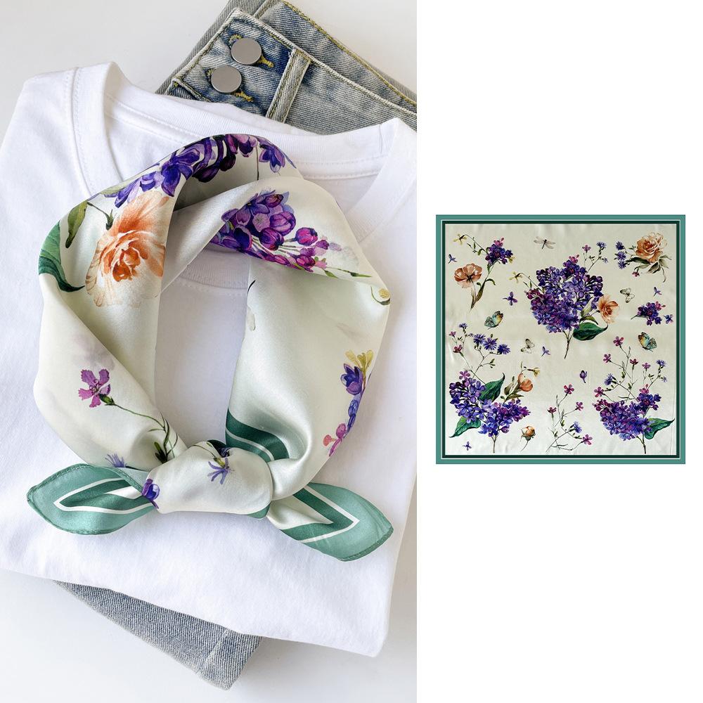 Top Women 100% Silk Scarfs Fashion Bright Flowers Color 50CM Small Sqare Scarfs Neck Decorative Wrap Printed Party Scarves