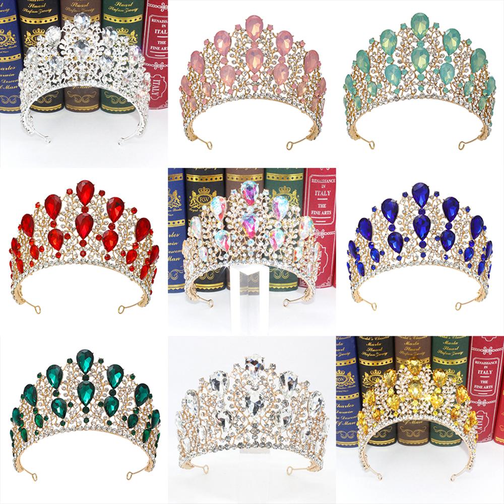 New Fashionable Alloy Rhinestone Red Green Crown Wedding Crown Bride Crown Tiaras