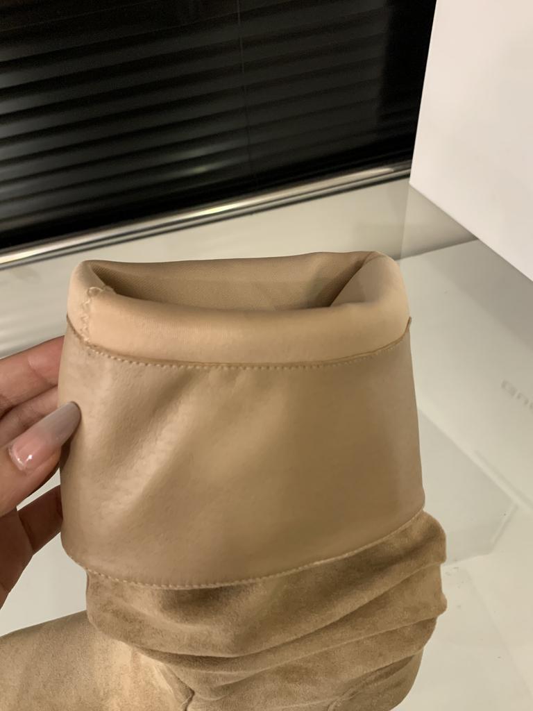 Inner Height Increasing White Knight Boots Women's Boots Autumn and Winter Khaki Skinny Boots Pile Medium Boots
