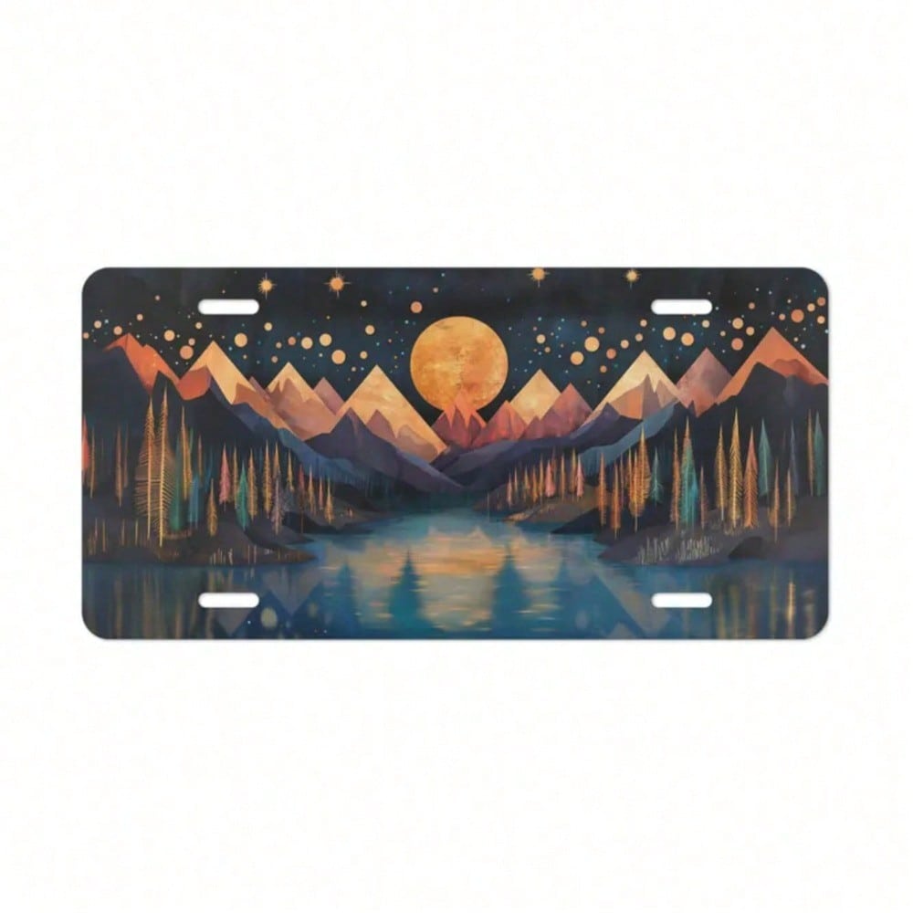 Mountain Landscape Metal Car Tag, Celestial Vanity Plate for SUV Truck, Rustproof Aluminum Novelty License Plate