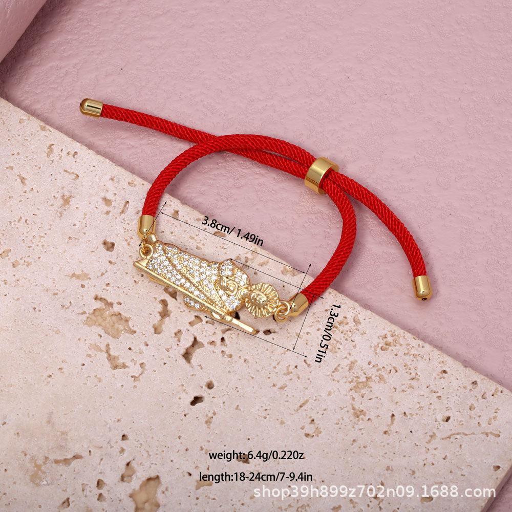 European Fashion Saint Jude Micro-set Zirconia Accessories with Copper Gilded Adjustable Cotton Rope