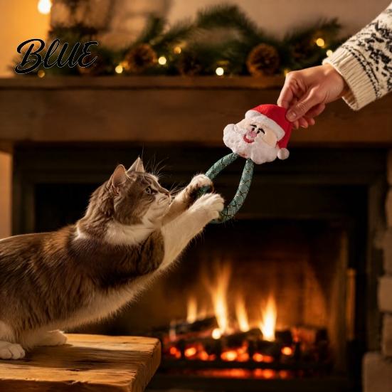 Cat Chew Toys for Teeth Cleaning Christmas Catnip Toy Indoor Cats, Stuffed with Mesh Teething Relief Kittens Tube, Interactive Flexible Tube