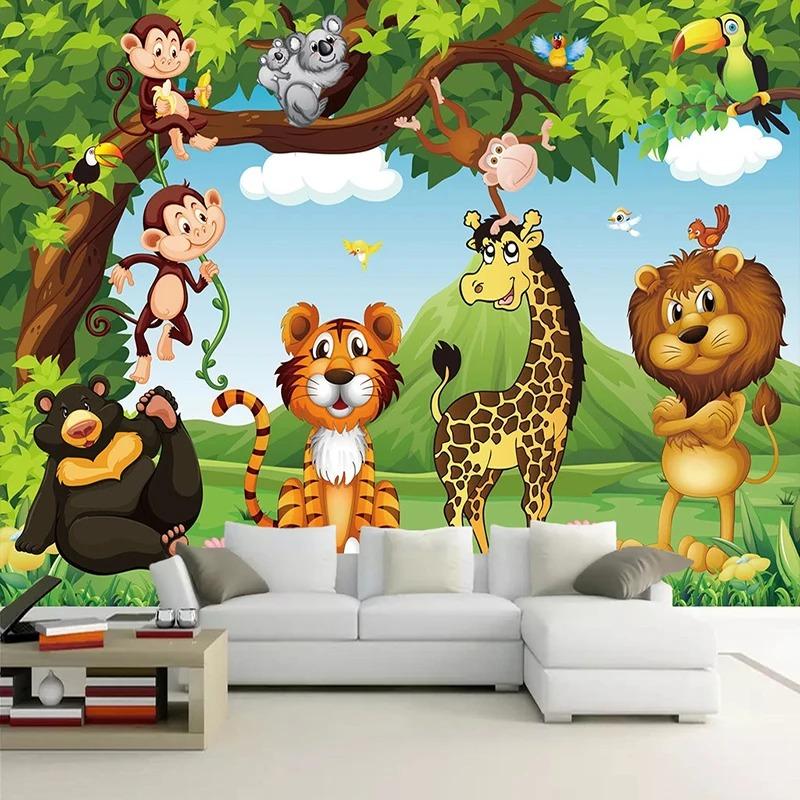 Custom 3D Photo Wallpaper For Kids Room Cartoon Animal Tiger Lion Poster Children Room Bedroom Wall Decoration Mural Wallpaper