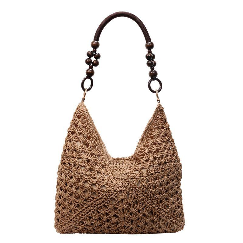 

Summer Straw Woven Bag Women s 2025 New Arrival Seaside Vacation Beach Cut Out Tote Bag Woven Vegetable Basket Shoulder Bag Khaki
