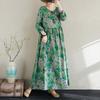 Frühlingshaftes Blumen-Urlaubs-Stil Reise Rundhals Locker Lässig Retro Langer Rock mit Fleischbedeckendem Langarmkleid für Frauen Kleider