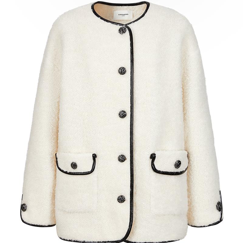 

JIUZI·ANNAKO Женское элегантное шерстяное пальто с отделкой в стиле колор-блок L