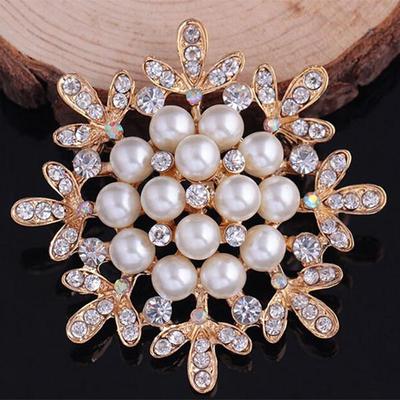 Elegant Crystal Rhinestone Pearl Flower Brooch for Women