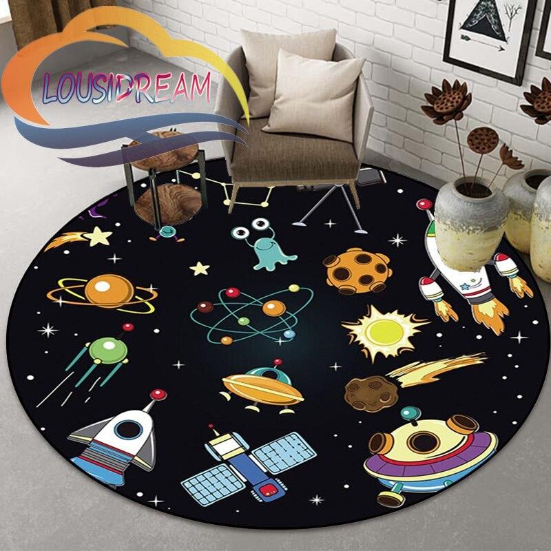 Space Universe  Vector Ufo and Many Planets In Galaxy Round Bedroom Floor Mat Computer Chair Area Decoration Carpets