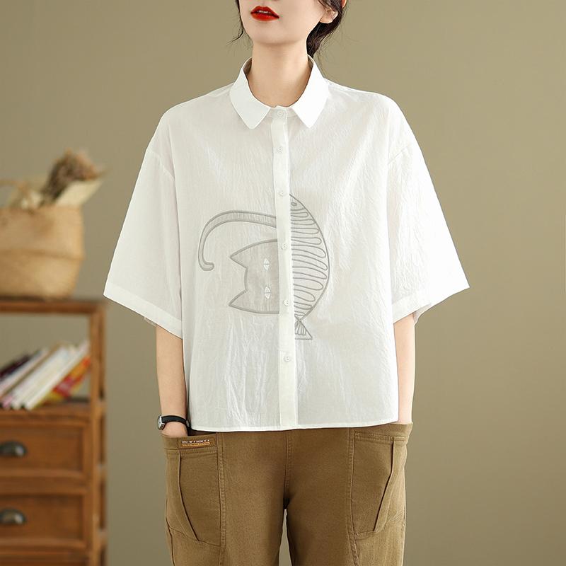 DIMANAF 2026 Women Plus Size New Summer Blouse Shirt Short Sleeve Casual Loose Lady Tops Shirts Cotton Button