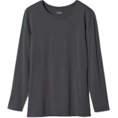 Long Sleeve Crew Neck Solid T-Shirt Women Tops Dark-Gray 469742-08