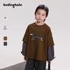 Boys' Layered Plaid Sleeve Print T-Shirt