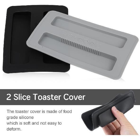 2 Slice Toaster Cover,Reble Silicone Toaster Covers 2 Slice Wide Slot,Toasters Cover Slices for Bread Maker (Black and Grey)