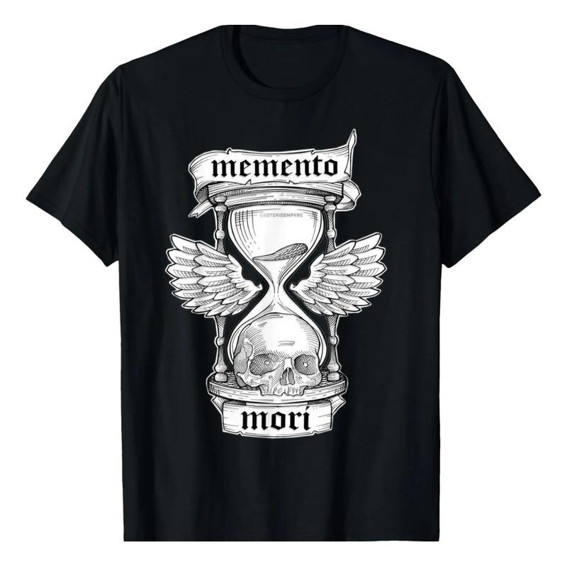 Camiseta Memento Mori Skull Hourglass Wings S