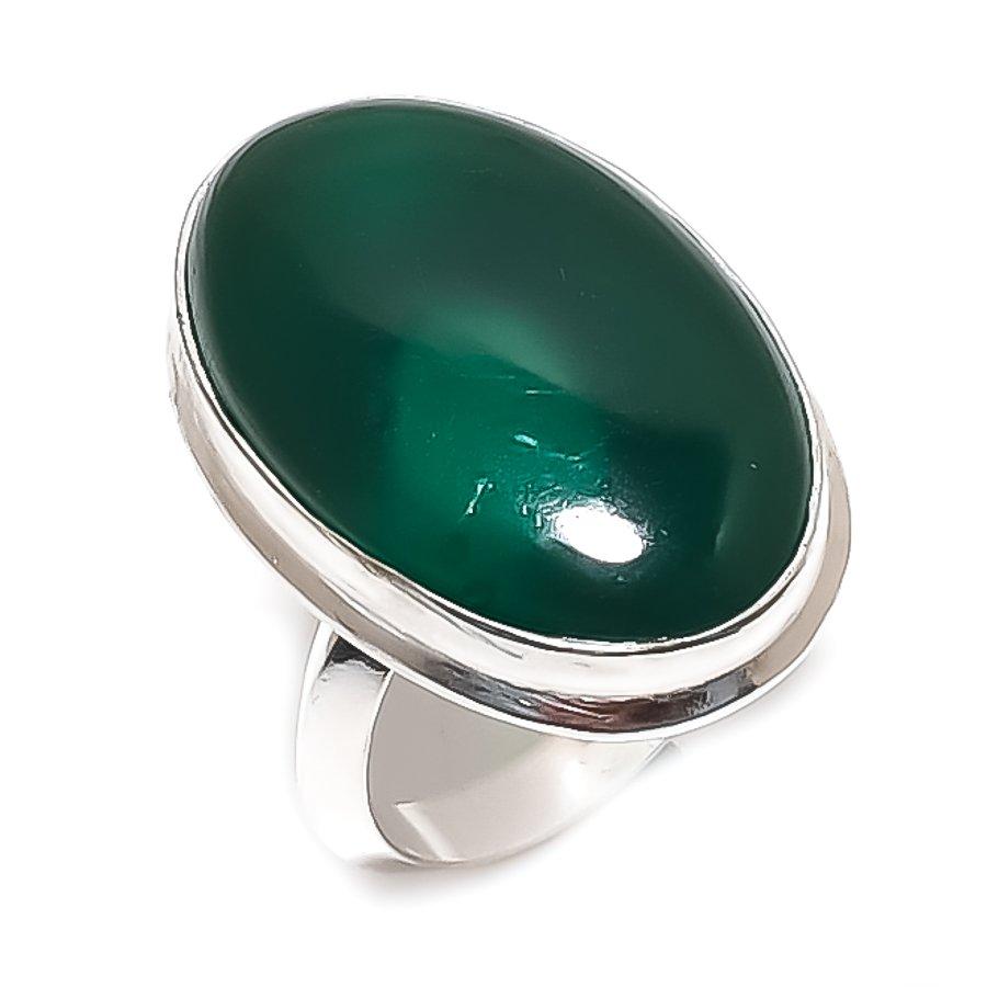 Natural Green Onyx Gemstone 925 Sterling Silver Jewelry Ring Size 8 e8M56
