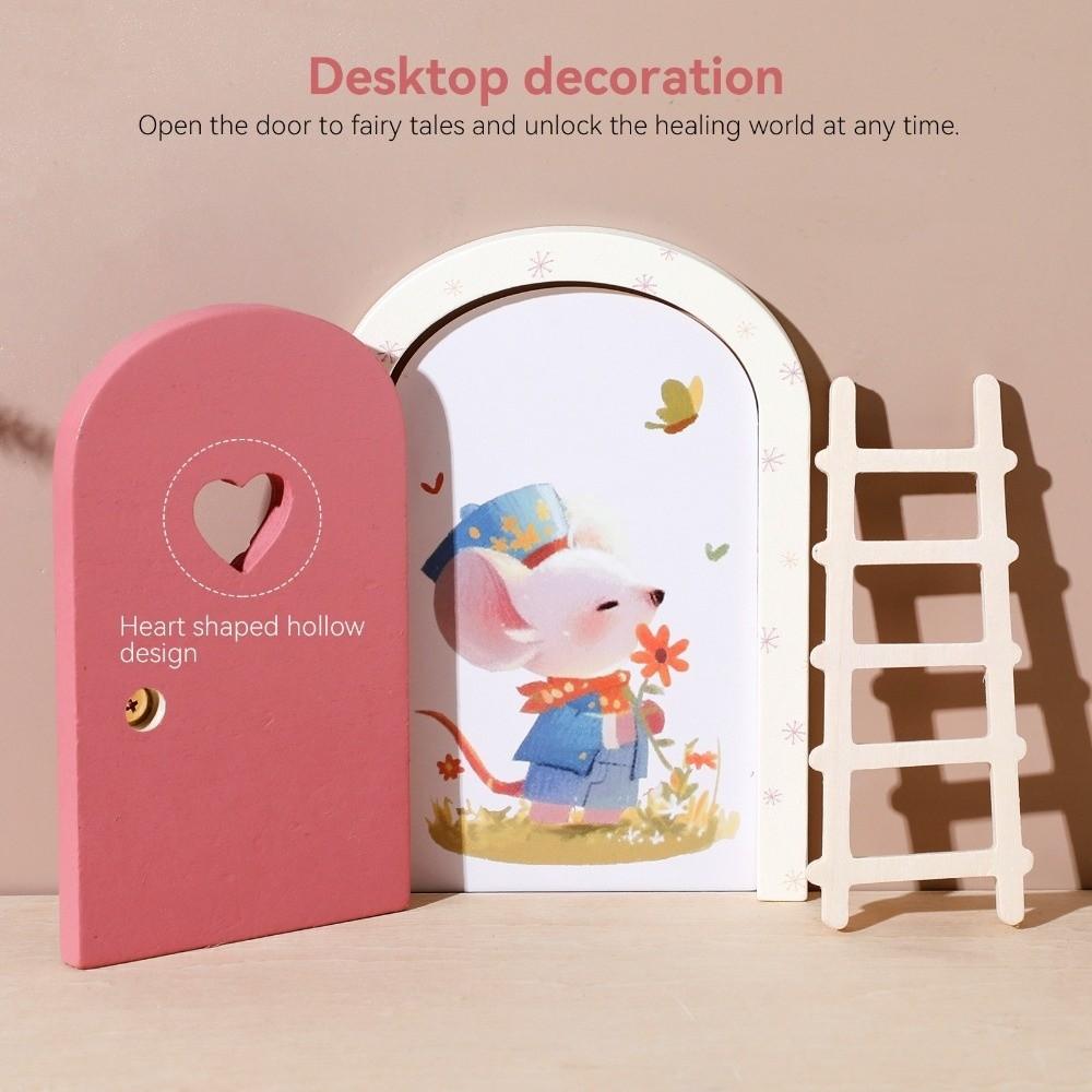 Dollhouse Cartoon Elf Door Room Wall Decoration Mini Fairy Door Ornaments Wood Fairy Elf Door