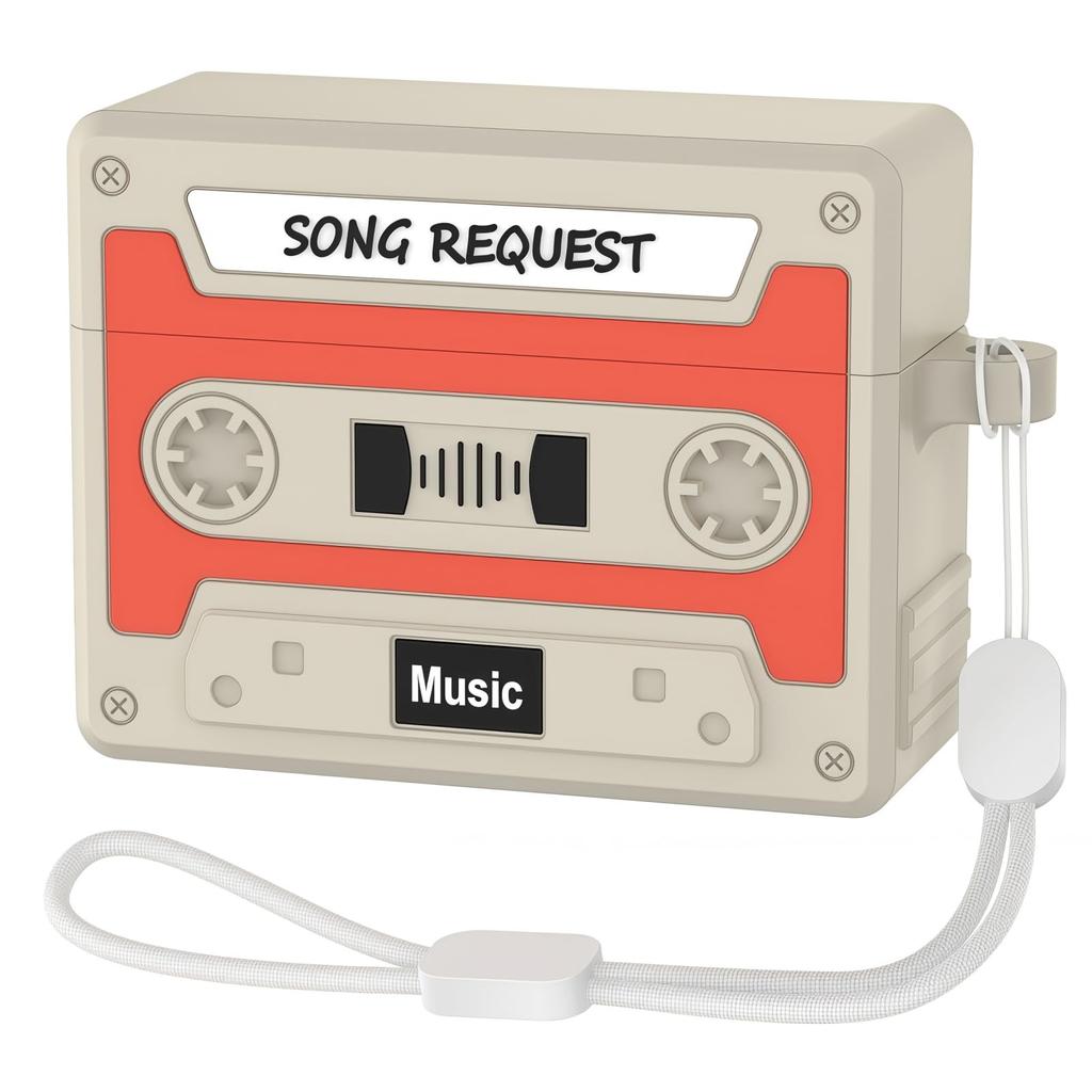3D Retro Case For AirPods Pro 3 Music Cassette Tape Design with Rope Soft Silicone Earphone Protective Case For AirPods Pro 3