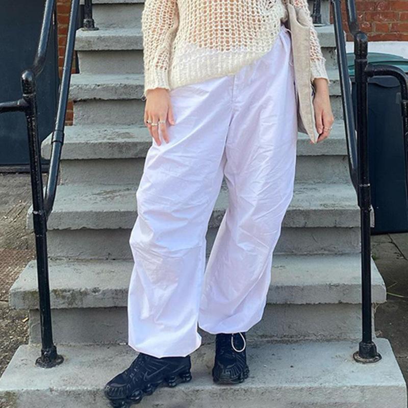 Women Casual Baggy Wide Leg Sweatpants Fashion Vintage Chic Solid Drawstring Trousers Y2K Loose Streetwear Joggers Cargo Pants