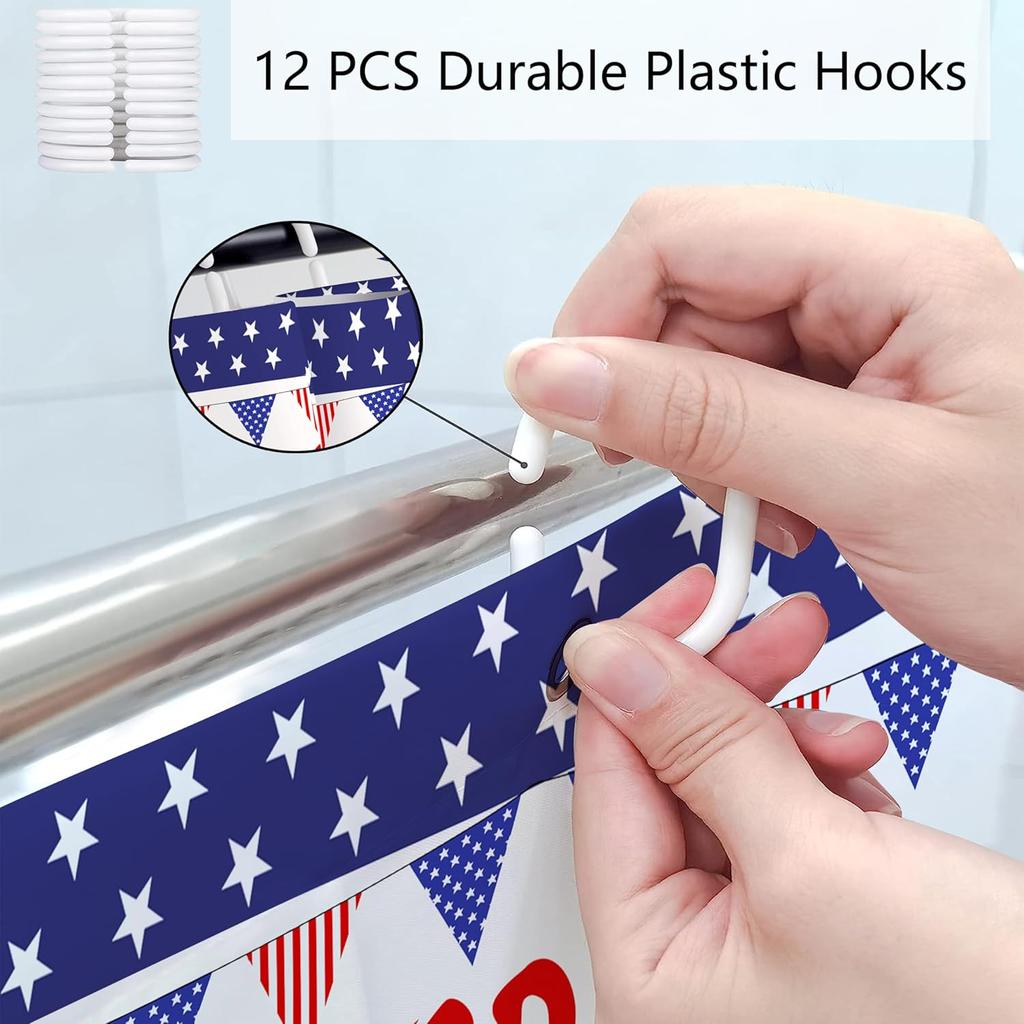 4Th Of July White And Blue Patriotic Shower Curtains For The Bathroom Decor, Waterproof Washable Shower Curtain