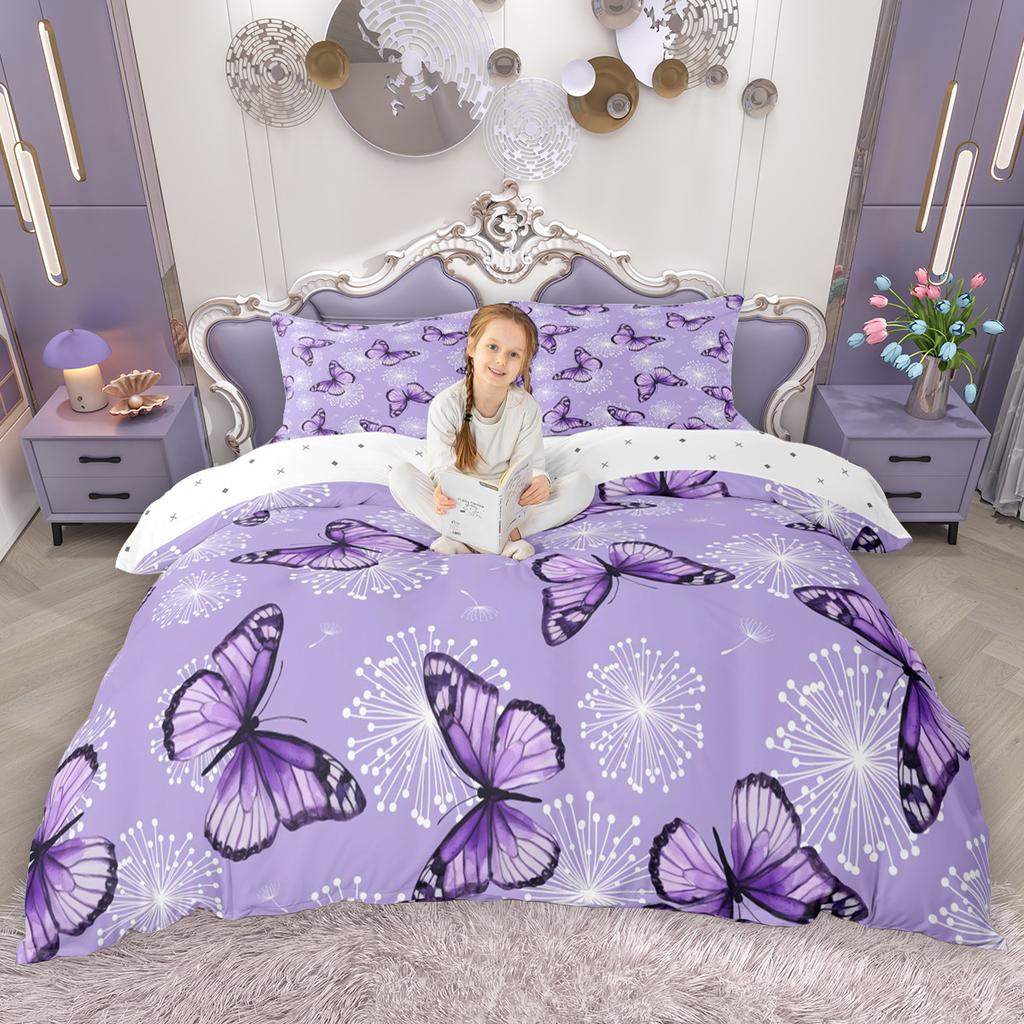 Homewish Chic Butterfly Duvet Cover Set For Girls Spring Garden Flower Quilt Cover Set Wild Animal Floral Bedding Set