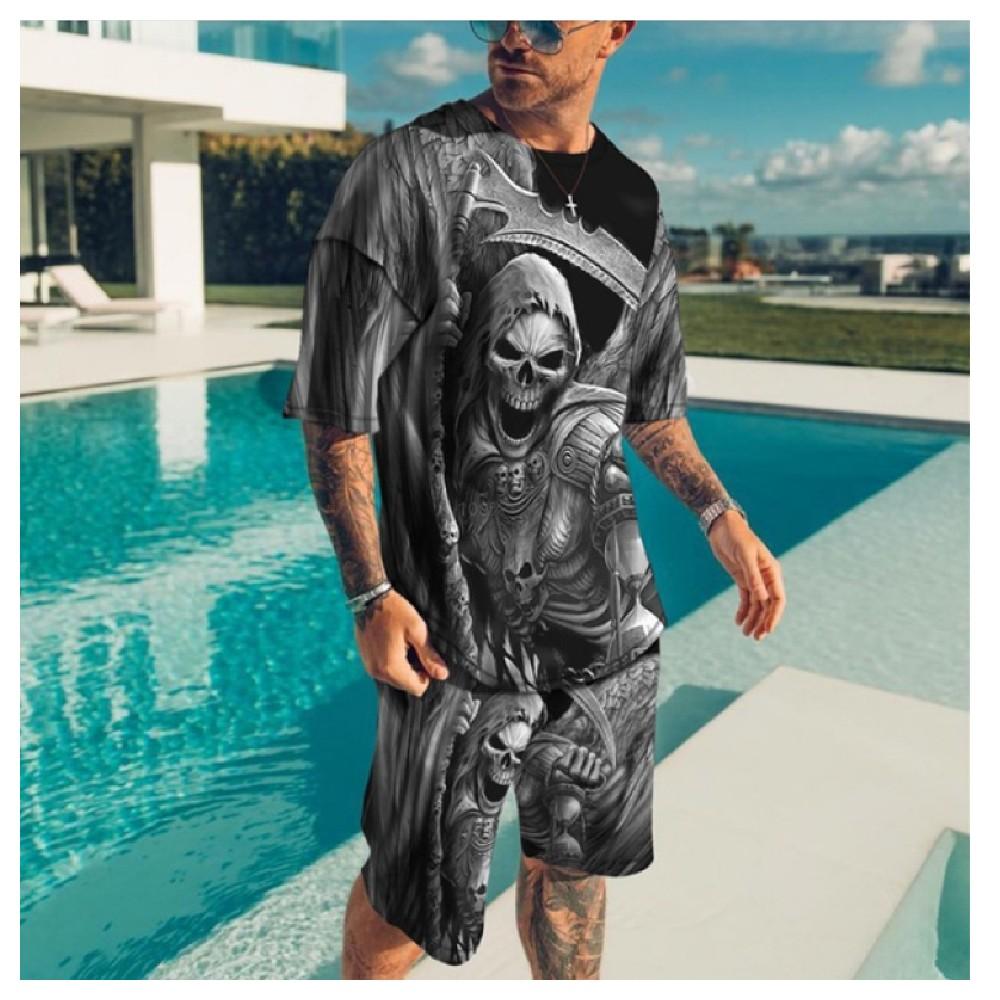 

Европейский и американский мужской комплект футболок, летние шорты с 3D принтом и буквами для игральных карт, комбинированный повседневный комплект из 2 предметов с короткими рукавами