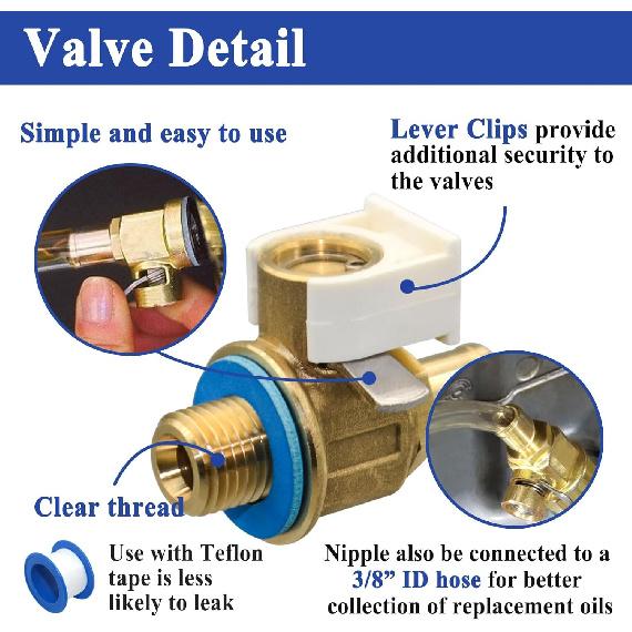F106N FN-Series Quick Oil Drain Valve with Long Nipple, with Clip and Gasket, M14-1.5 Threads