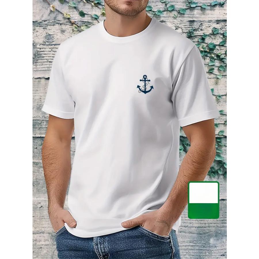 

Мужская футболка с принтом якоря - Качество 100% хлопок, Круглый вырез, Летняя футболка с коротким рукавом, Повседневная летняя одежда | Морская тематика | Удобная посадка 3XL белый