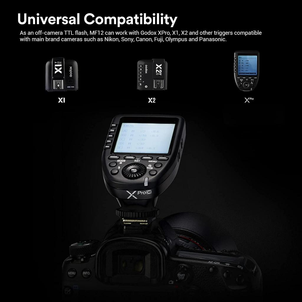 Godox MF12 Macro Flash TTL Speedlight GHz GN16 Second Recycle Time with Modeling Light Compatible with Panasonic 2.4 0.01-1.7 Nikon, Sony, Canon,