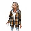 Womens Oversized Plaid Wool-Blend Coat Long Sleeve Hooded Short Outerwear Winter Casual Wear