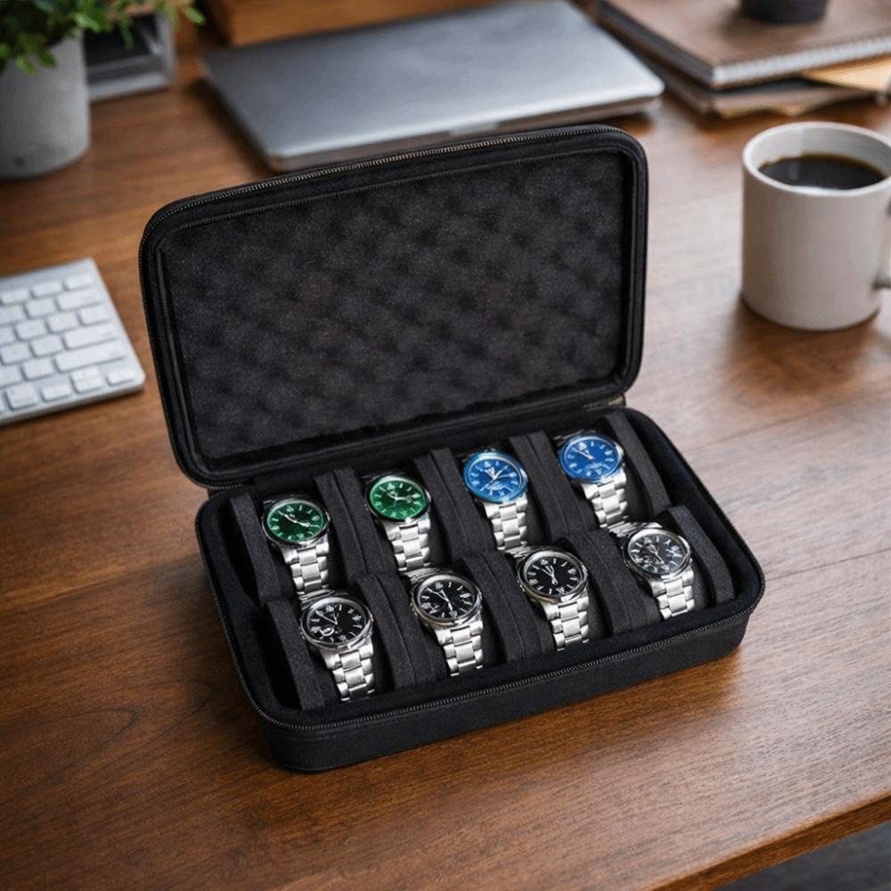 Hard Shell Watch Storage Box Anti Scratching Shockproof Watch Display Box Foam Padding Zippered Closure Wristwatch Holder