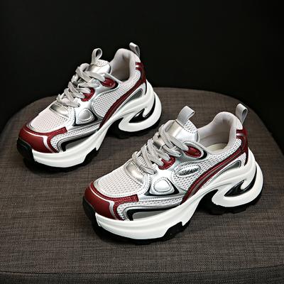 Explozivní tlusté podrážky daddy shoes dámské jaro a podzim ukazují nohy malá výška 2025 nové stříbrné sportovní ležérní boty