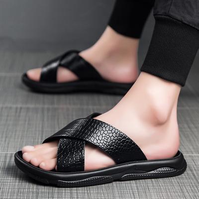 FashionSandals Mens Leather Classic Summer Men Slippers Outdoor Soft Black Slippers Lightweight Slides for Men Anti Slip Slippers