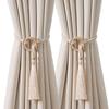 2 Piezas Chic Bohemio Cordón de Algodón Ajustable Cortina Amarre Borla - Tejido a Mano, Correa Hebilla de Cortina con Anilla de Madera