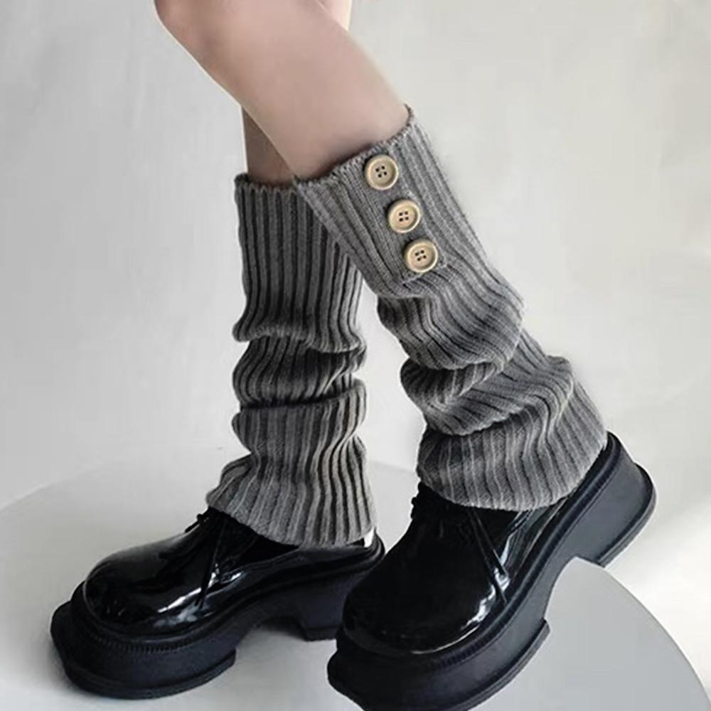 

Lolita Buttons Leg Warmers for Women Knitted JK High Knee Socks Female Jk White Black Loose Boot Stockings JK Girls Leg Warmers One Size серый