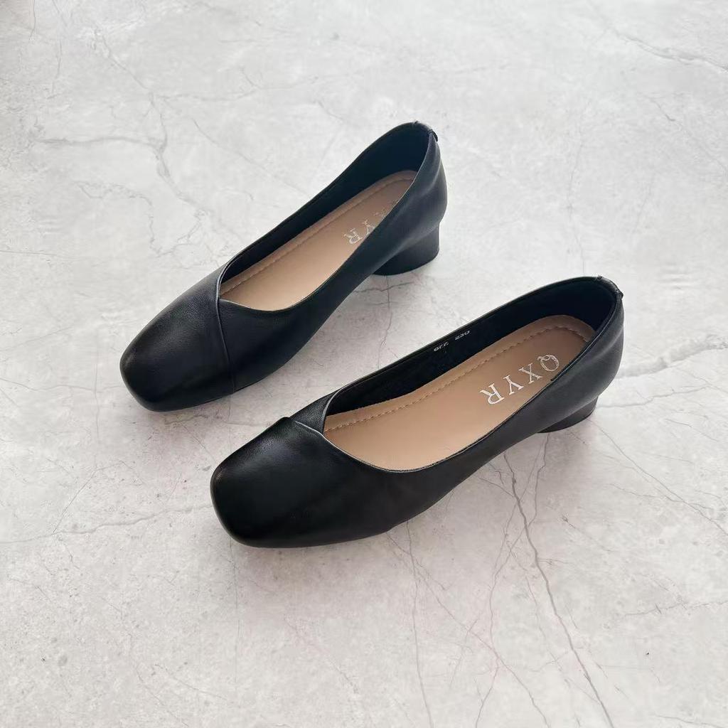 Women's Genuine Leather Formal Low-Heel Square-Toe Shoes, Soft Sole & Surface, Versatile for Work