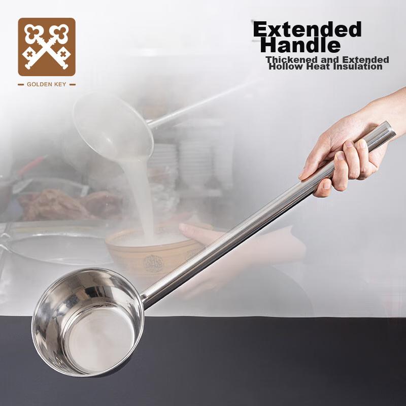 Jinyaoshi Stainless Steel Soup Ladle, Long Handle Water Scoop, Diameter 16cm, Handle Length 45cm, GK-SS450