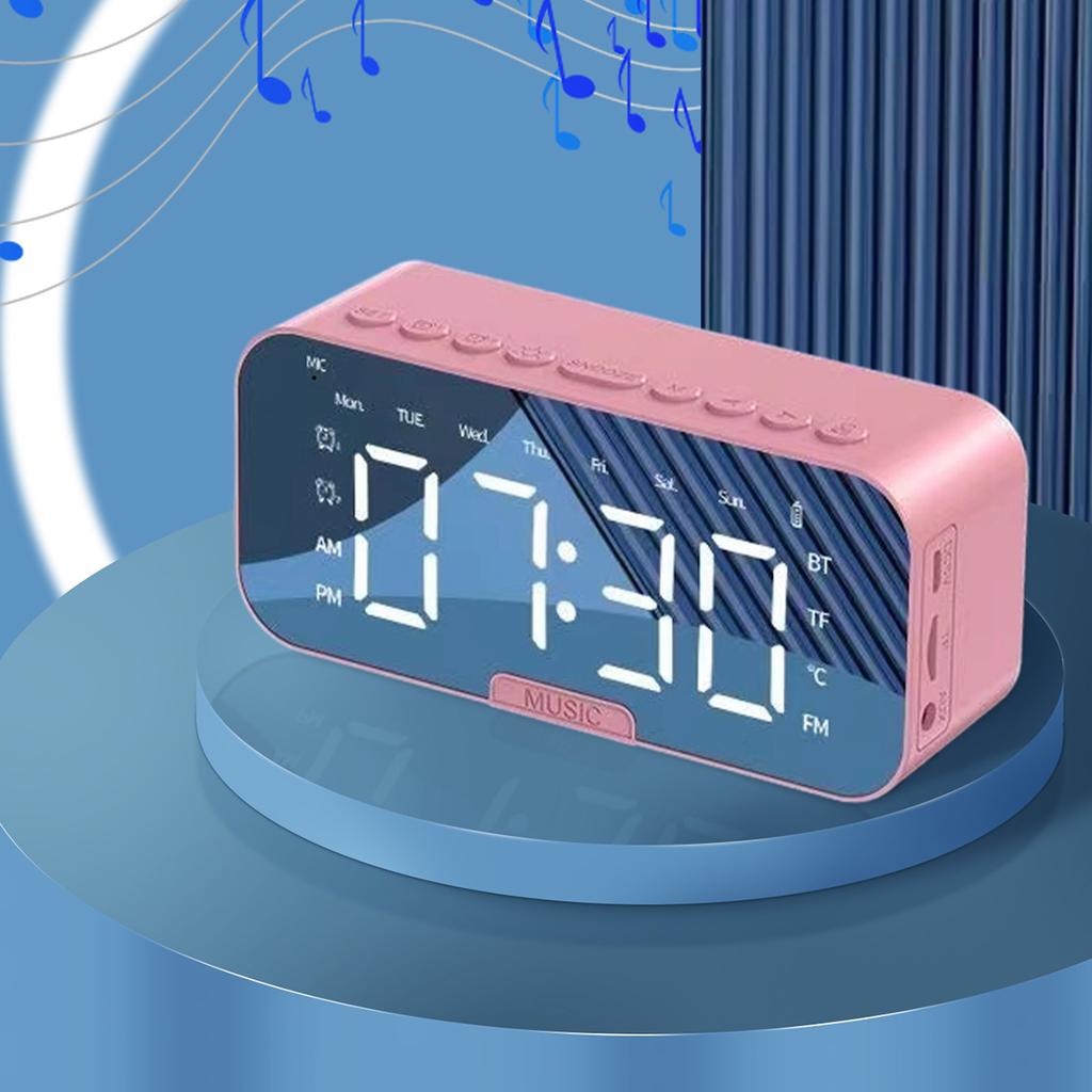 Mirror Digital Alarm Clock Bluetooth Speaker with Temperature Display FM Radio TF Card Playback Dual Alarms Multifunctional