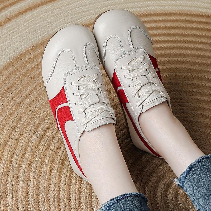 The First Layer of Cowhide Spring New Sports and Leisure Middle-aged Mother Shoes Flat Leather White Shoes Are Comfortable