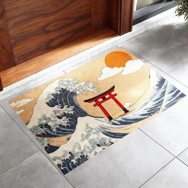 Retro Waves Doormat Mat Outdoor Indoor Welcome Entryway Rug Housewarming Gift Front Door Decor Japanese Style Calm Entry Decor