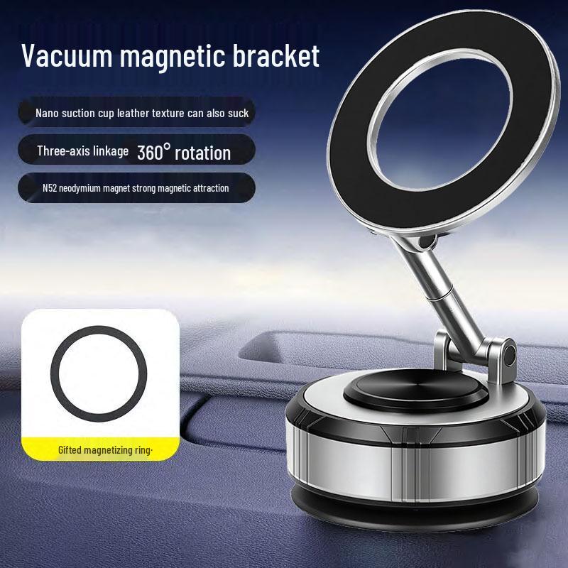 Leather Surface Vacuum Phone Holder with Magnetic Suction & Rotating Foldable Design