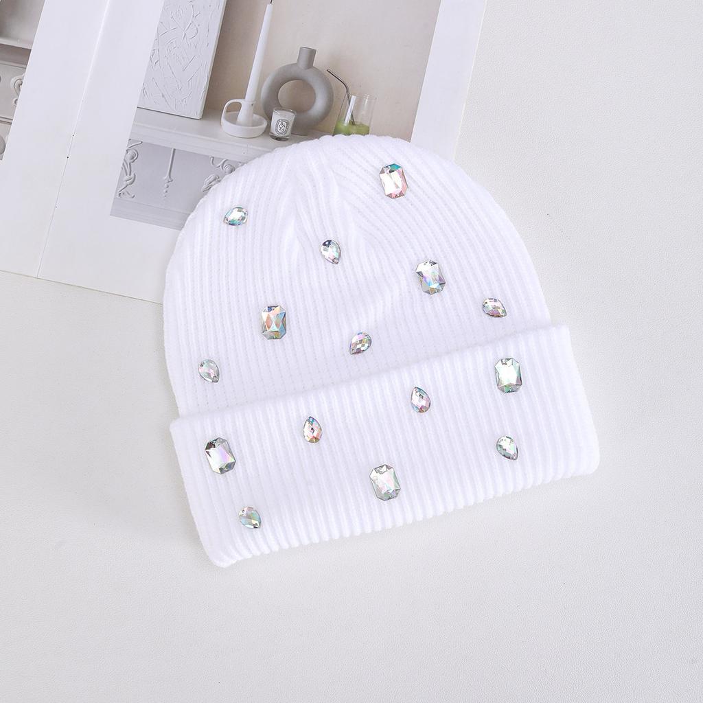 New knitted hat European and American fashion butterfly rhinestone thermal cover wool hat