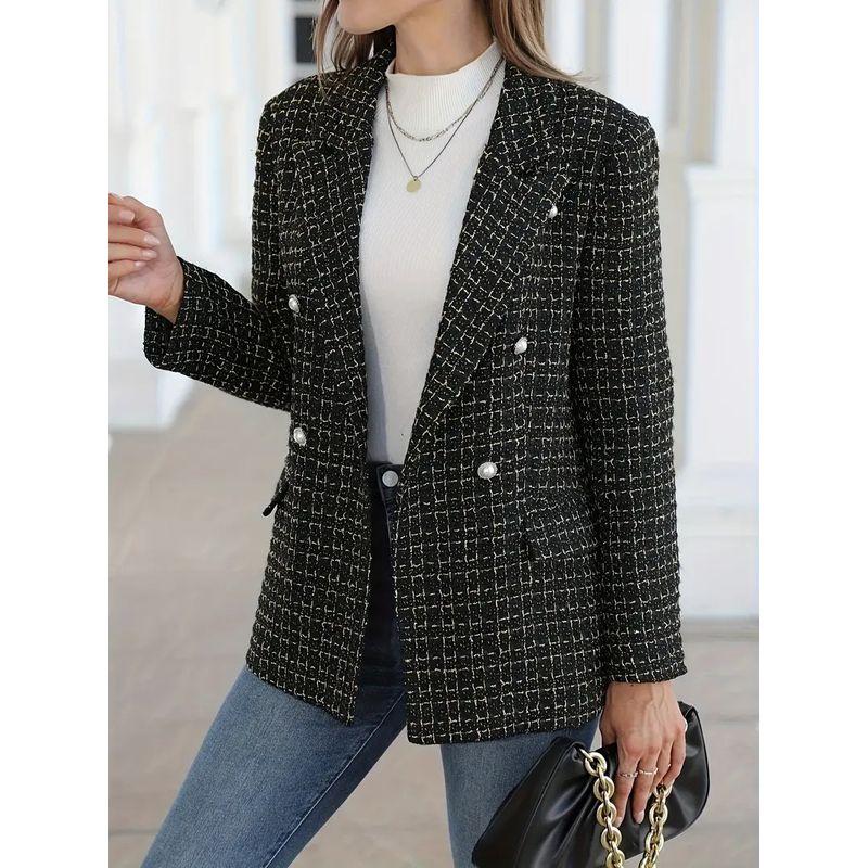 European and American Winter Fashion Casual Double Breasted Women's Small Suit Lapel All-Match Outerwear Women Suit Jacket