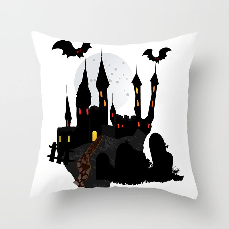 New Halloween Black and White Skull Pumpkin Printed Peach Leather Velvet Pillowcase Sofa Office Cushion Cover