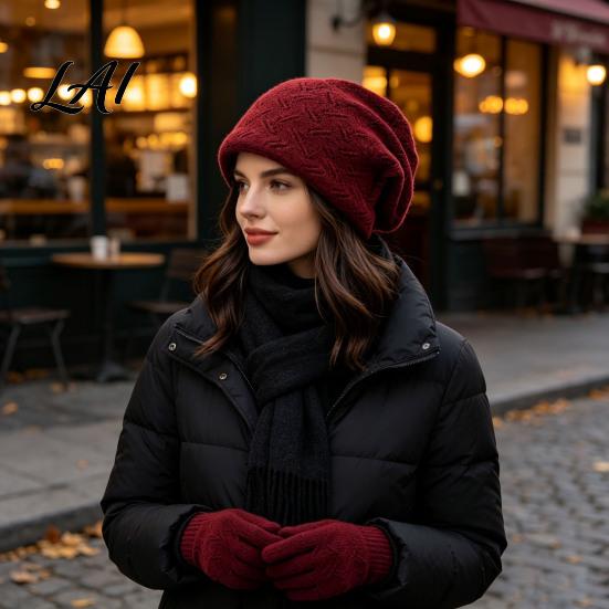 Trendy Loose Fit Beanies for Style Winter Knit Women Thick Slouchy Skull Cap with Diamond Stretchy Elastic Caps Cycling Texture Soft Warm