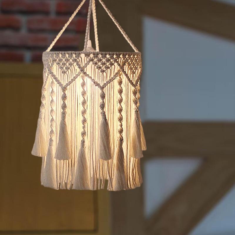 1PC Handmade Nordic Macrame Lamp Shade Natural Fiber Cord Chandelier Shade 75x30cm