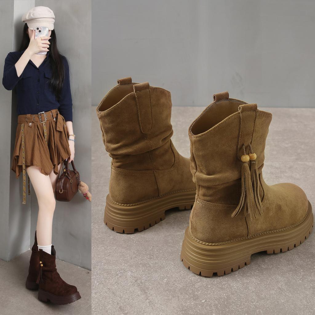 Retro Martin boots 2025 new autumn and winter versatile non-slip western boots women's British style thick-soled high-top short boots