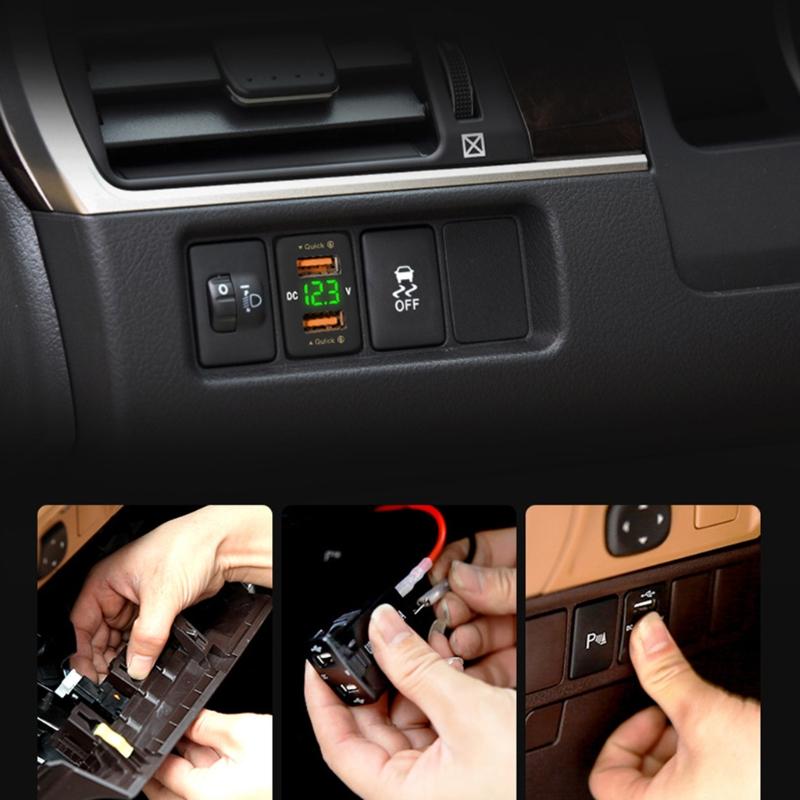 Dual USB Automotive Charger QC3.0 Phone Fast Charge Automatic Adapter LED Voltmeter Socket  12-24V