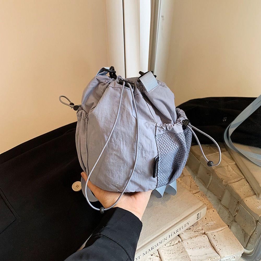 Korean Style Nylon Crossbody Bag Wrinkle Shoulder Bag Fashion Drawstring Bucket Bag  Outdoor